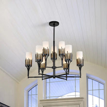 Sawgrass 9 Light Chandelier in Black Finish and Opal Glass Ceiling Light by Lucas McKearn