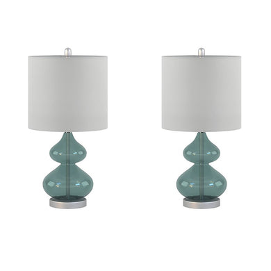 Ellipse Curved Gourd Glass Blue-Green Table Lamp, Set of 2,  Bedside Nightstand Reading Desk Table Light by Olliix-510 Design