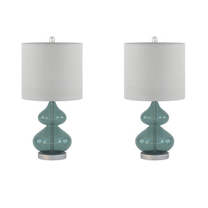 Ellipse Curved Gourd Glass Blue-Green Table Lamp, Set of 2,  Bedside Nightstand Reading Desk Table Light by Olliix-510 Design