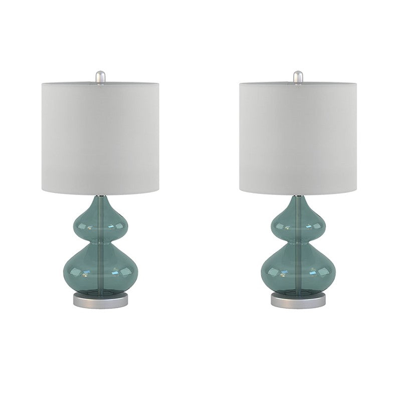 Ellipse Curved Gourd Glass Blue-Green Table Lamp, Set of 2,  Bedside Nightstand Reading Desk Table Light by Olliix-510 Design