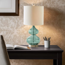 Ellipse Curved Gourd Glass Blue-Green Table Lamp, Set of 2,  Bedside Nightstand Reading Desk Table Light by Olliix-510 Design