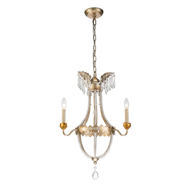 Louis 3 Light Crystal Chandelier in Distressed Gold and Silver Candelabra Ceiling Light by Lucas McKearn