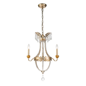 Louis 3 Light Crystal Chandelier in Distressed Gold and Silver Candelabra Ceiling Light by Lucas McKearn