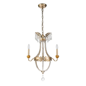 Louis 3 Light Crystal Chandelier in Distressed Gold and Silver Candelabra Ceiling Light by Lucas McKearn