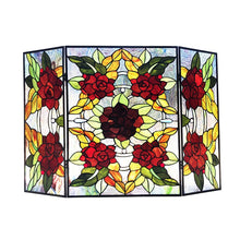 Canna Tiffany-Style Floral Stained Glass 3pcs Decorative Folding Fireplace Screen 40" Width Home Decor by Chloe