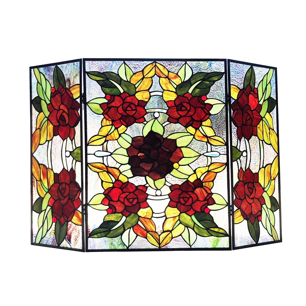 Canna Tiffany-Style Floral Stained Glass 3pcs Decorative Folding Fireplace Screen 40