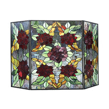 Canna Tiffany-Style Floral Stained Glass 3pcs Decorative Folding Fireplace Screen 40" Width Home Decor by Chloe
