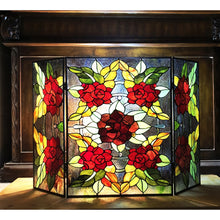Canna Tiffany-Style Floral Stained Glass 3pcs Decorative Folding Fireplace Screen 40" Width Home Decor by Chloe