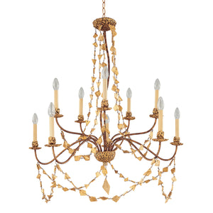 Mosaic 10 Light Chandelier in Antiqued Gold Ceiling Light by Lucas McKearn