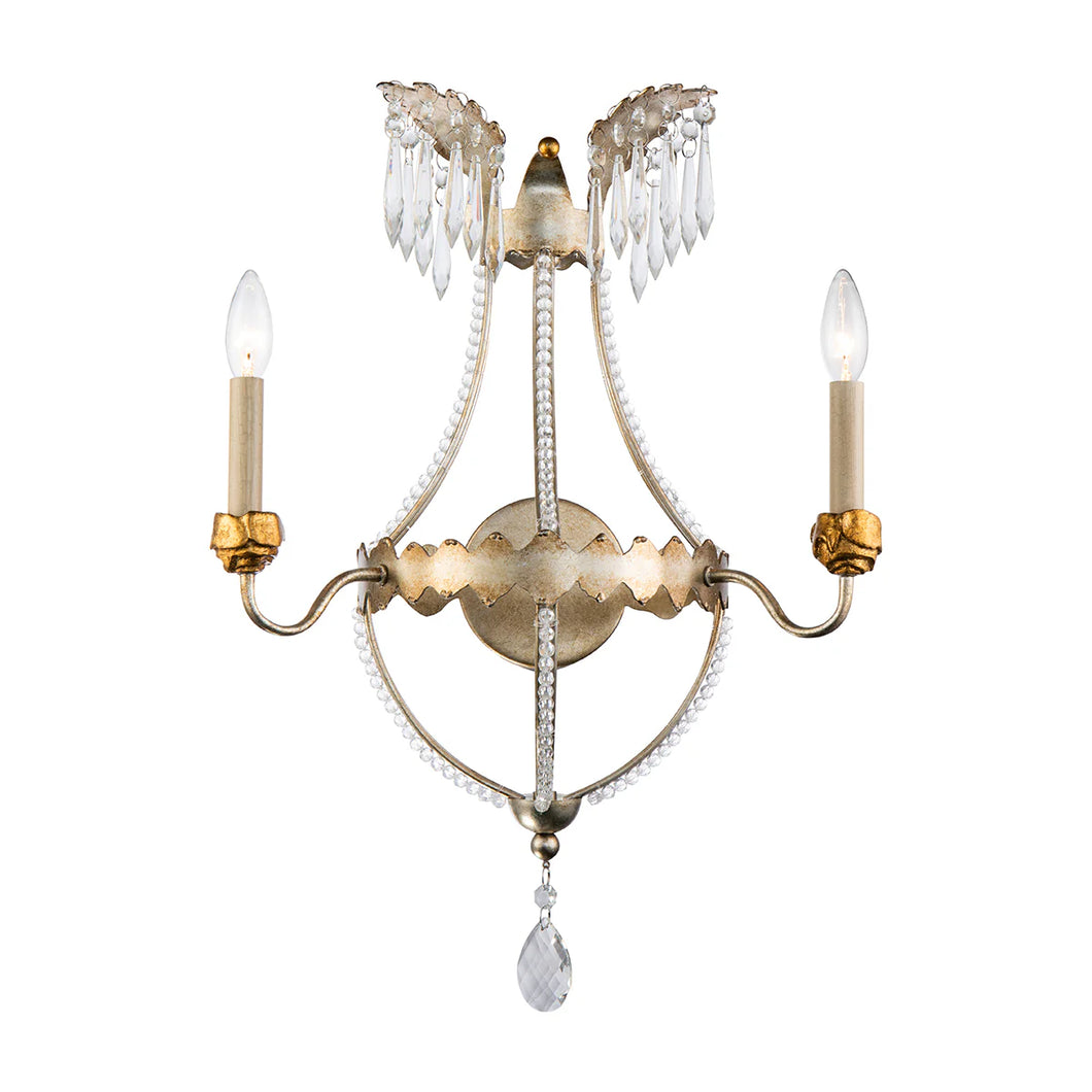 Silver and Gold 2 Light Empire Classic Crystal French Wall Sconce in Antique Gold Wall Lamp Home Decor by Lucas McKearn