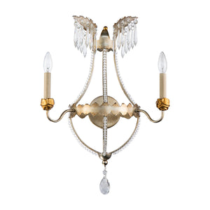 Silver and Gold 2 Light Empire Classic Crystal French Wall Sconce in Antique Gold Wall Lamp Home Decor by Lucas McKearn