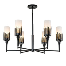 Sawgrass 6 Light Chandelier in Black Finish and Opal Glass Ceiling Light by Lucas McKearn