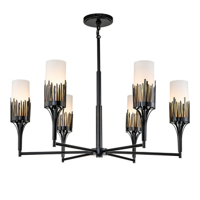 Sawgrass 6 Light Chandelier in Black Finish and Opal Glass Ceiling Light by Lucas McKearn