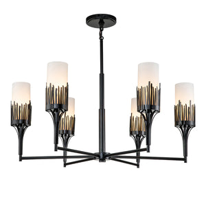 Sawgrass 6 Light Chandelier in Black Finish and Opal Glass Ceiling Light by Lucas McKearn
