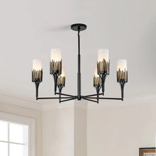 Sawgrass 6 Light Chandelier in Black Finish and Opal Glass Ceiling Light by Lucas McKearn