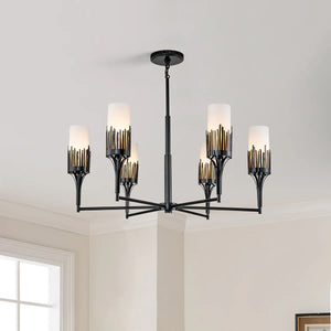 Sawgrass 6 Light Chandelier in Black Finish and Opal Glass Ceiling Light by Lucas McKearn