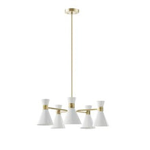 Ezra 5-Light Metal White Cone-Shape Shades Chandelier Pendant Ceiling Light by Olliix-INK+IVY