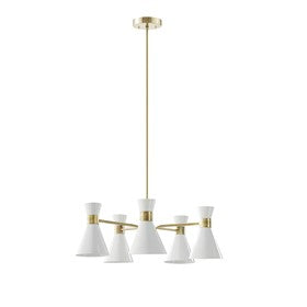 Ezra 5-Light Metal White Cone-Shape Shades Chandelier Pendant Ceiling Light by Olliix-INK+IVY
