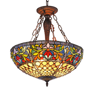 Fallon Tiffany Victorian-style 3 Light Inverted Pendant 20" Shade Ceiling Light by Chloe