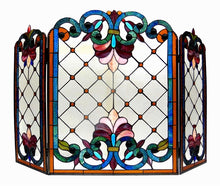 Tiffany Victorian-Style Stained Glass 3pcs Decorative Folding Fireplace Screen 44" Wide Home Decor by Chloe