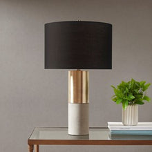 Fulton Concrete Table Lamp Gold-Grey-Black Fabric Drum Shape Bedside Nightstand Reading Desk Table Light by Olliix-Hampton Hill
