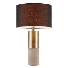 Fulton Concrete Table Lamp Gold-Grey-Black Fabric Drum Shape Bedside Nightstand Reading Desk Table Light by Olliix-Hampton Hill