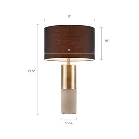 Fulton Concrete Table Lamp Gold-Grey-Black Fabric Drum Shape Bedside Nightstand Reading Desk Table Light by Olliix-Hampton Hill