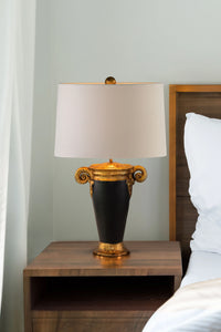 Gallier 1 Light Table Lamp in Black and Distressed Gold Bedside Nightstand Reading Desk Table Light by Lucas McKearn