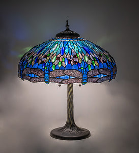 27" High Tiffany Hanginghead Dragonfly Table Lamp Bedside Nightstand Reading Desk Table Light by Meyda