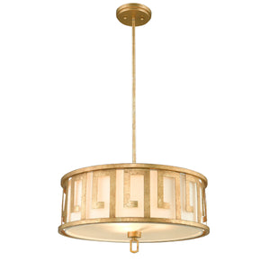 Lemuria 3 Light Duo-Mount Large Pendant - Distressed Gold, Ivory Shade Ceiling Light by Lucas McKearn