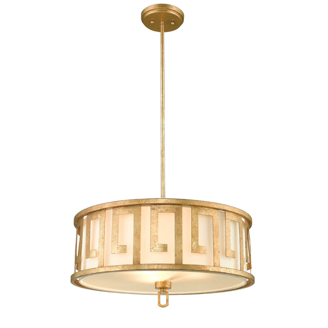 Lemuria 3 Light Duo-Mount Large Pendant - Distressed Gold, Ivory Shade Ceiling Light by Lucas McKearn