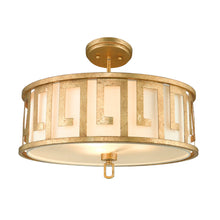 Lemuria 3 Light Duo-Mount Large Pendant - Distressed Gold, Ivory Shade Ceiling Light by Lucas McKearn