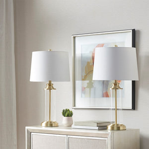 Clarity Glass Cylinder Gold Table Lamp, Set of 2, Bedside Nightstand Reading Desk Table Light by Olliix-510 Design