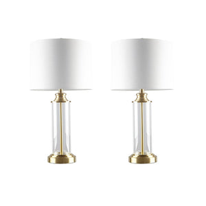 Clarity Glass Cylinder Gold Table Lamp, Set of 2, Bedside Nightstand Reading Desk Table Light by Olliix-510 Design