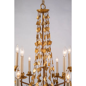 Mosaic 10 Light Grand Large Candelabra Chandelier in Antiqued Gold Ceiling Light by Lucas McKearn