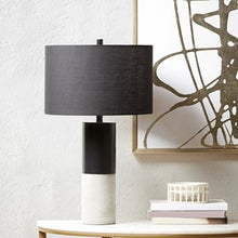 Fulton Concrete Table Lamp Black-Grey Fabric Drum Shape Bedside Nightstand Reading Desk Table Light by Olliix-Hampton Hill