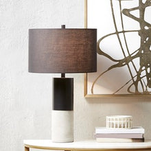 Fulton Concrete Table Lamp Black-Grey Fabric Drum Shape Bedside Nightstand Reading Desk Table Light by Olliix-Hampton Hill