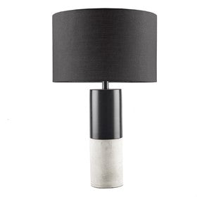 Fulton Concrete Table Lamp Black-Grey Fabric Drum Shape Bedside Nightstand Reading Desk Table Light by Olliix-Hampton Hill