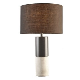 Fulton Concrete Table Lamp Black-Grey Fabric Drum Shape Bedside Nightstand Reading Desk Table Light by Olliix-Hampton Hill