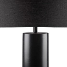 Fulton Concrete Table Lamp Black-Grey Fabric Drum Shape Bedside Nightstand Reading Desk Table Light by Olliix-Hampton Hill