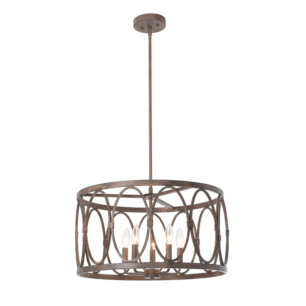 Navy Pendant Chandelier Antique Wood Finish Country Farmhouse 5-Light 21