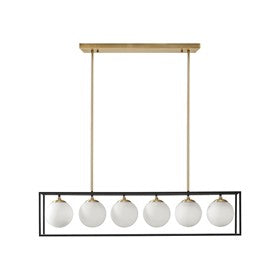Helena 6-Light Frosted Glass Globe Antique Brass/Black Linear Chandelier Pendant Ceiling Light by Olliix-INK+IVY