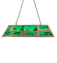 Custom 48" Long Wolf at Lake Oblong Pendant Emerald Green Glass Antique Cooper Finish Ceiling Light by Meyda
