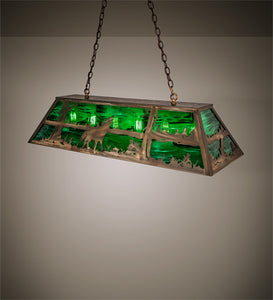 Custom 48" Long Wolf at Lake Oblong Pendant Emerald Green Glass Antique Cooper Finish Ceiling Light by Meyda