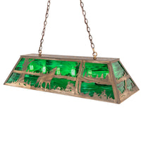 Custom 48" Long Wolf at Lake Oblong Pendant Emerald Green Glass Antique Cooper Finish Ceiling Light by Meyda