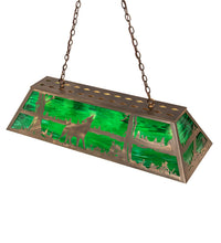 Custom 48" Long Wolf at Lake Oblong Pendant Emerald Green Glass Antique Cooper Finish Ceiling Light by Meyda