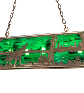 Custom 48" Long Wolf at Lake Oblong Pendant Emerald Green Glass Antique Cooper Finish Ceiling Light by Meyda