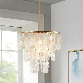 Isla Layered Capiz Chandelier Pendant Drape Shell Shape Ceiling Light by Olliix-Urban Habitat