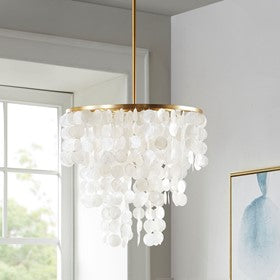 Isla Layered Capiz Chandelier Pendant Drape Shell Shape Ceiling Light by Olliix-Urban Habitat