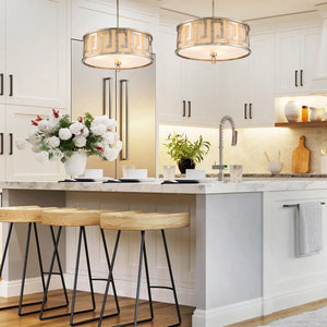 Lemuria 3 Light Duo-Mount Large Pendant - Antique Silver, Ivory Shade Ceiling Light by Lucas McKearn